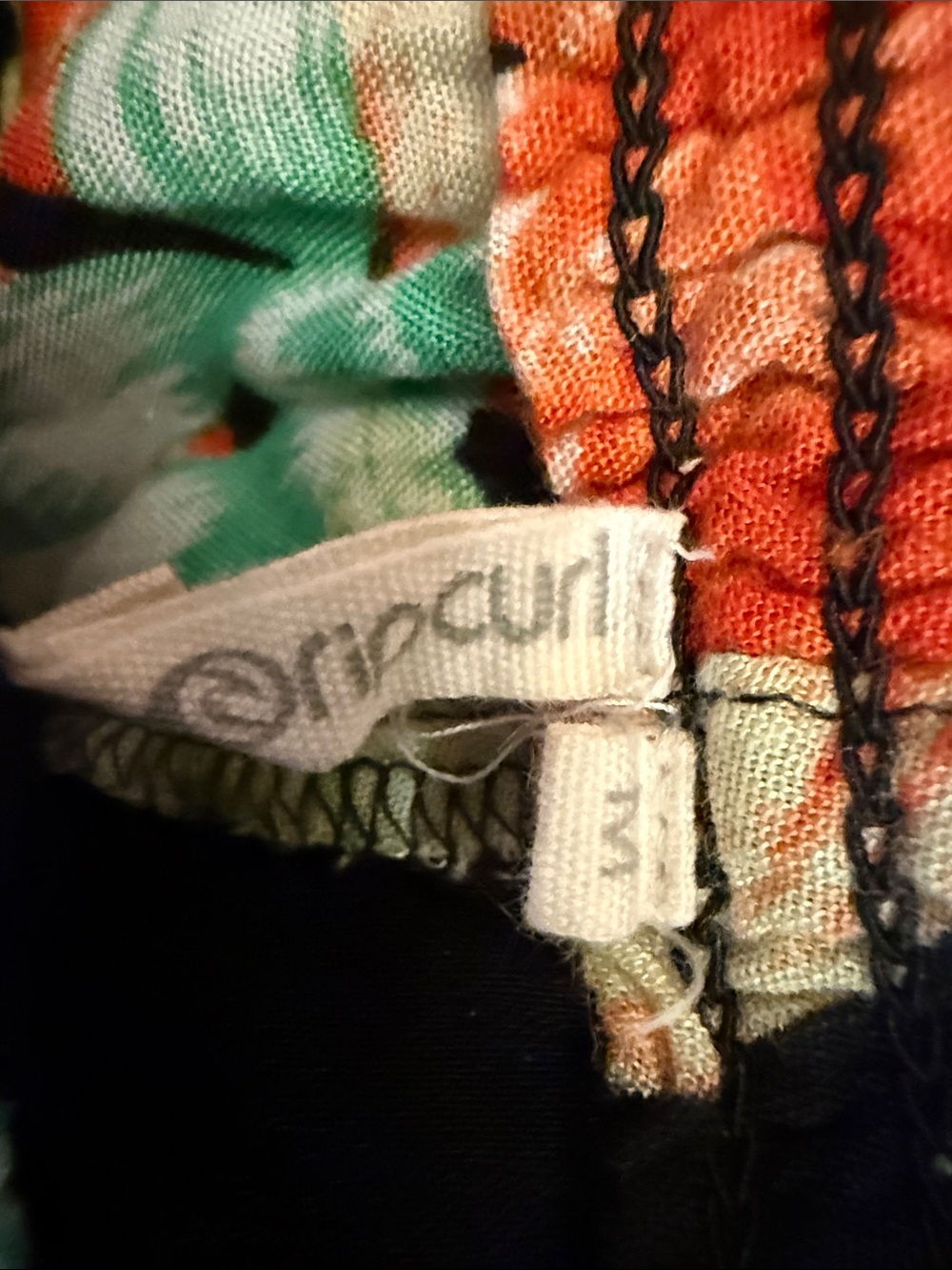 Rip Curl Black Pants with Orange & Green Tropical Print - Picture 3 of 4